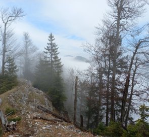 Cesta po hřebínku - v mlze uprostřed Dürres Eck a Gaisberg