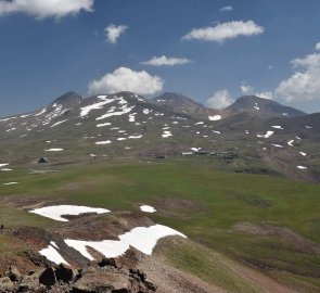 View of Armenia's highest mountain Aragats, we are just below the peak of Mount Amberd