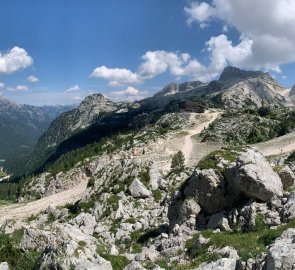 Rocky landscape during the descent