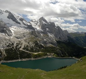 Lago di Fedaia, ledovce Marmolady a Gran Vernel během sestupu z feraty