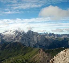 View from the plateau of the Sella massif on Marmolada