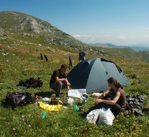 Resting in the mountains, in the background the main ridge of Magliće