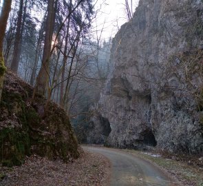 Cesta kolem skalních stěn v údolí Moravského krasu