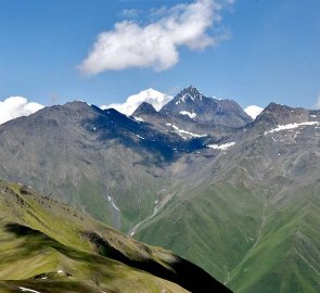 Fantastic view from the Chauchi saddle, with Mount Kazbek peeking out on the left